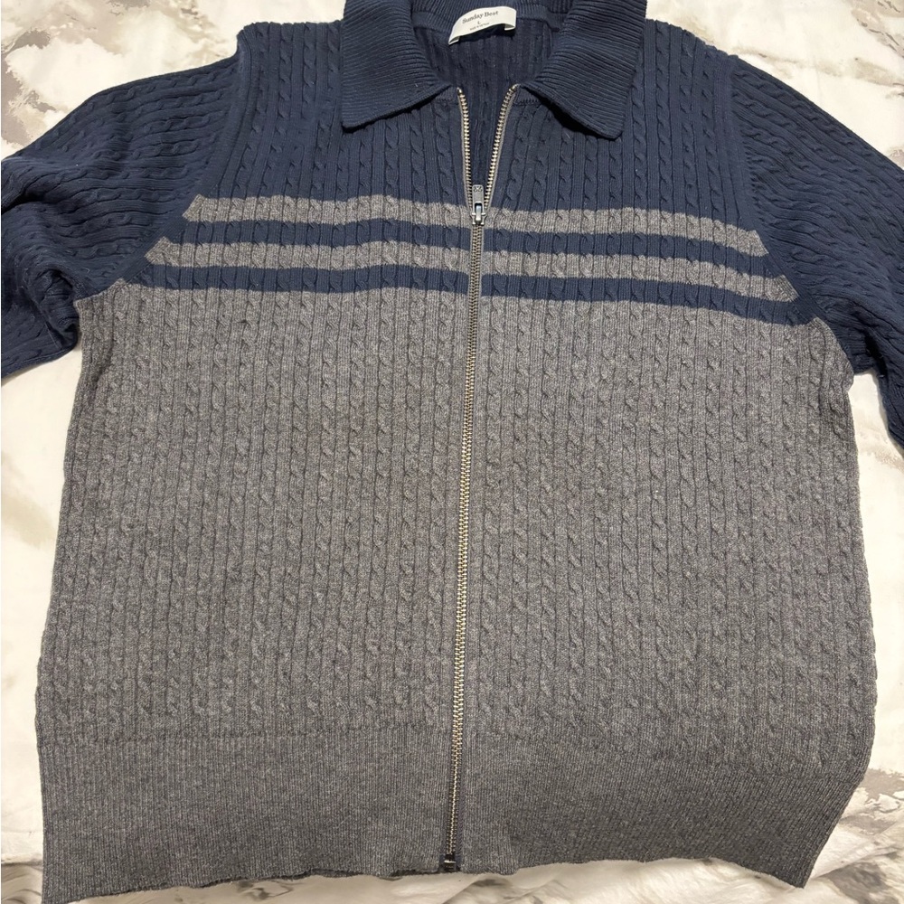 Sunday Best Cotton Charm Meadow Zip Sweater Admiral/Grey SZ L - Picture 4 of 10